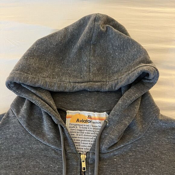 Aviator Nation Men’s Copilot Hoodie Full Zip Gray 5 Stripe Embroidery Rainbow XL - Picture 3 of 14